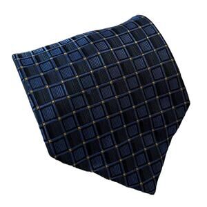Croft & Barrow Blue Navy Yellow Square Windowpane Lattice Geometric Silk Tie